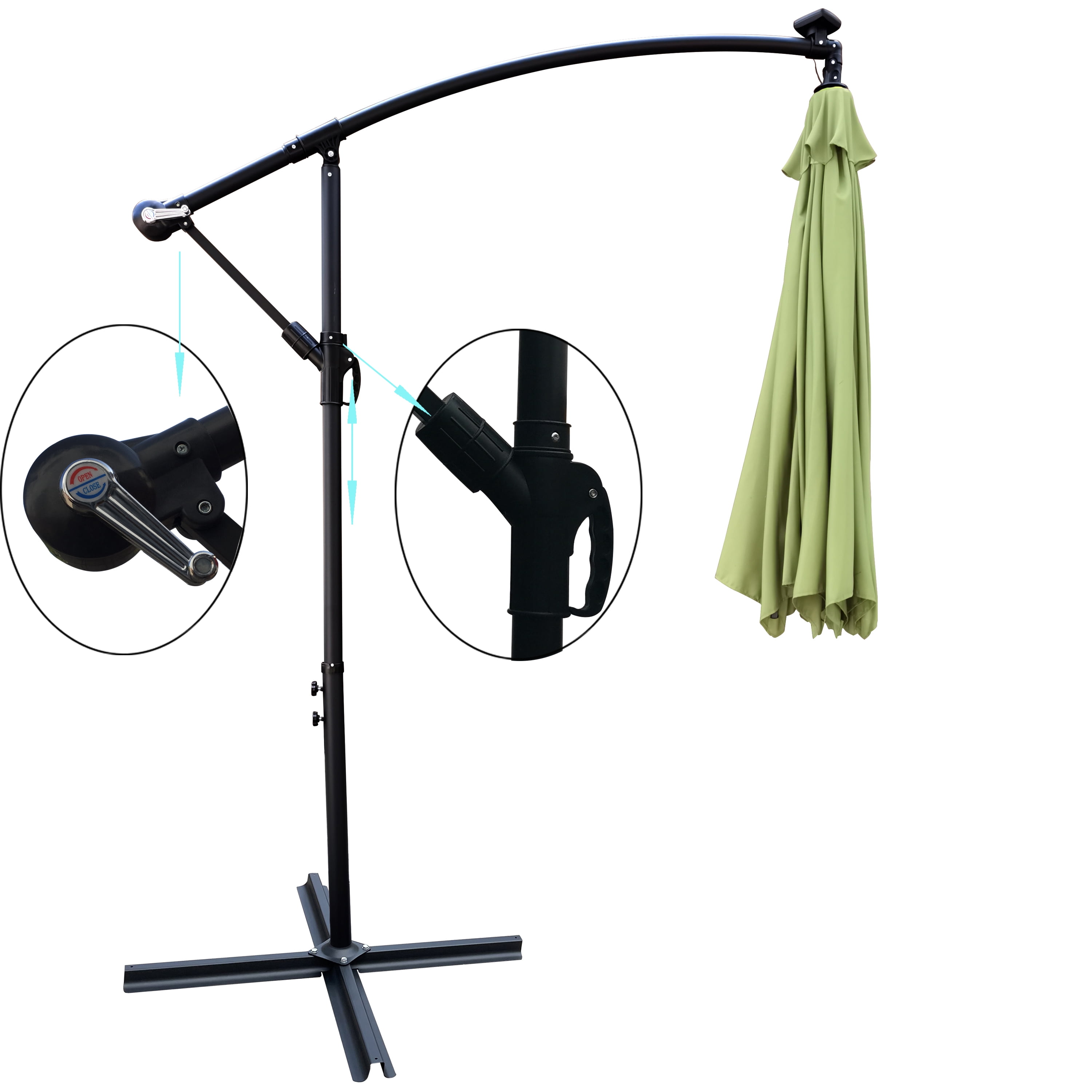 Jopath 10ft Patio Umbrella Solar Powered LED Lighted with Crank and Cross Base,Waterproof Market Umbrella for Garden Deck Backyard Pool Shade,Lime green