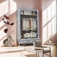 thumbnail image 2 of Portable Wardrobe 67×35.4×17.7in (Gray) - Rolling Door, Hanging Rack, Non - Woven Fabric Storage & 3 Drawer Boxes, Tool - free Setup, 2 of 13