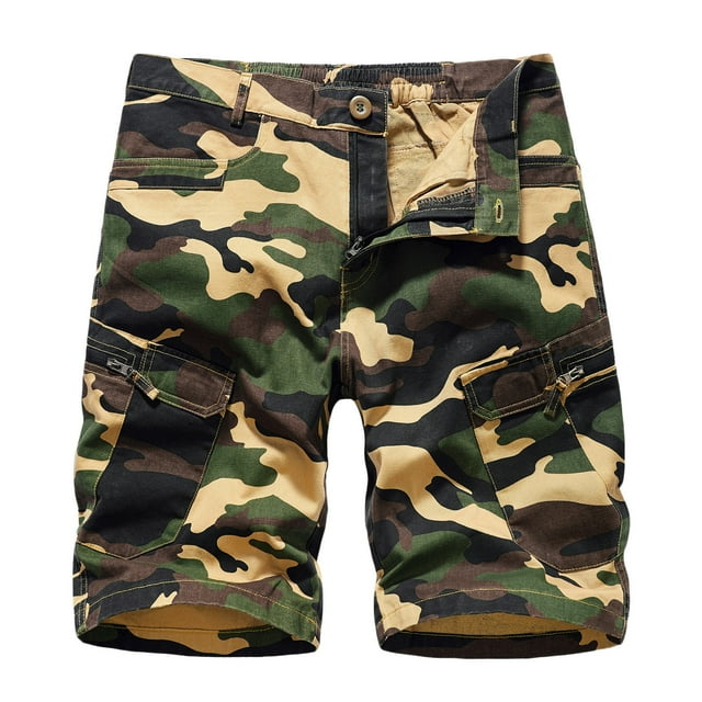 NaWent Men's Shorts Clearance Camouflage Zipper Button Multiple Pockets Cropped Cargo Pants Yellow XL