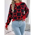 thumbnail image 3 of Womens Mock Neck Sweater Long Sleeve Block Cute Heart Knit Fall Winter Tops Ribbed Knit Pullover Sweaters, 3 of 8