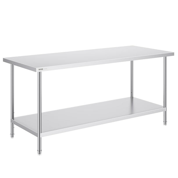 Mesa de preparación VEVOR de acero inoxidable de 30 x 72 x 34 cm con capacidad de 418 kg