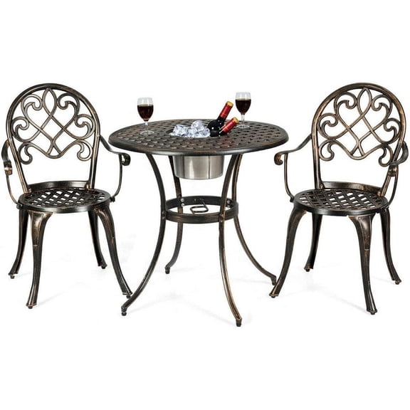 DORTALA 3 Piece Patio Bistro Table Set, Cast Aluminum Outdoor Furniture Set with Round Table & 2 Chairs, Antique Bronze
