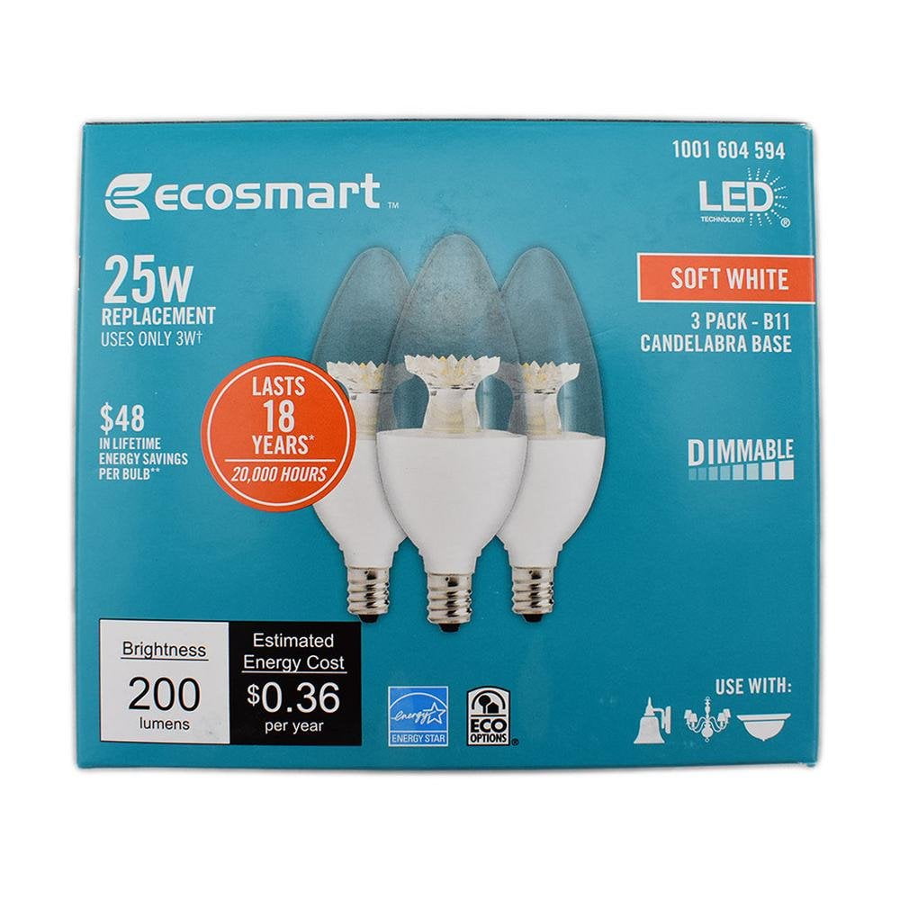 Ecosmart 25W Equivalent Soft White B11 LED Light Bulb (3Pack
