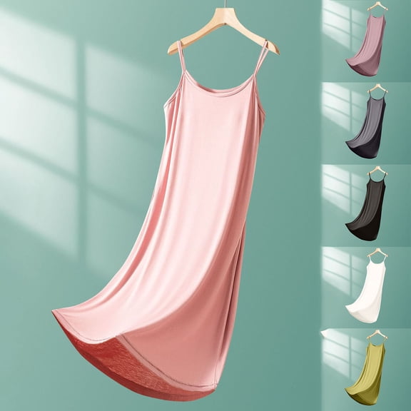 YHAJDS Women Fall Winter Sleepwear,Sleepwear For Women Nightgown,Sleepwear With Built In Bra,Women's Winter Solid Color Round Neck Sleeveless Camisole Loose Comfortable Casual Long Nightgown