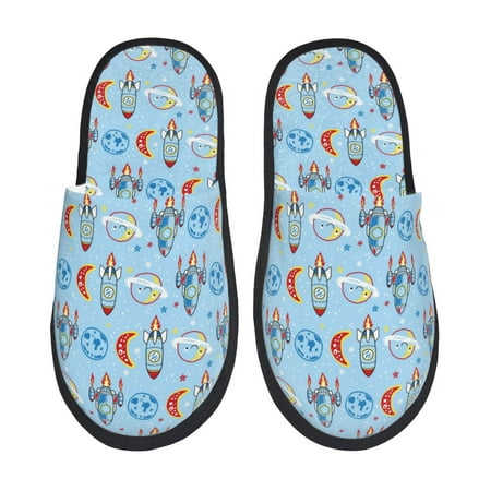 

Yiaed Cartoon Rocket With Space Print Unisex House Slippers Slip on Warm Shoes Indoor Outdoor with Anti-slip sole-Large