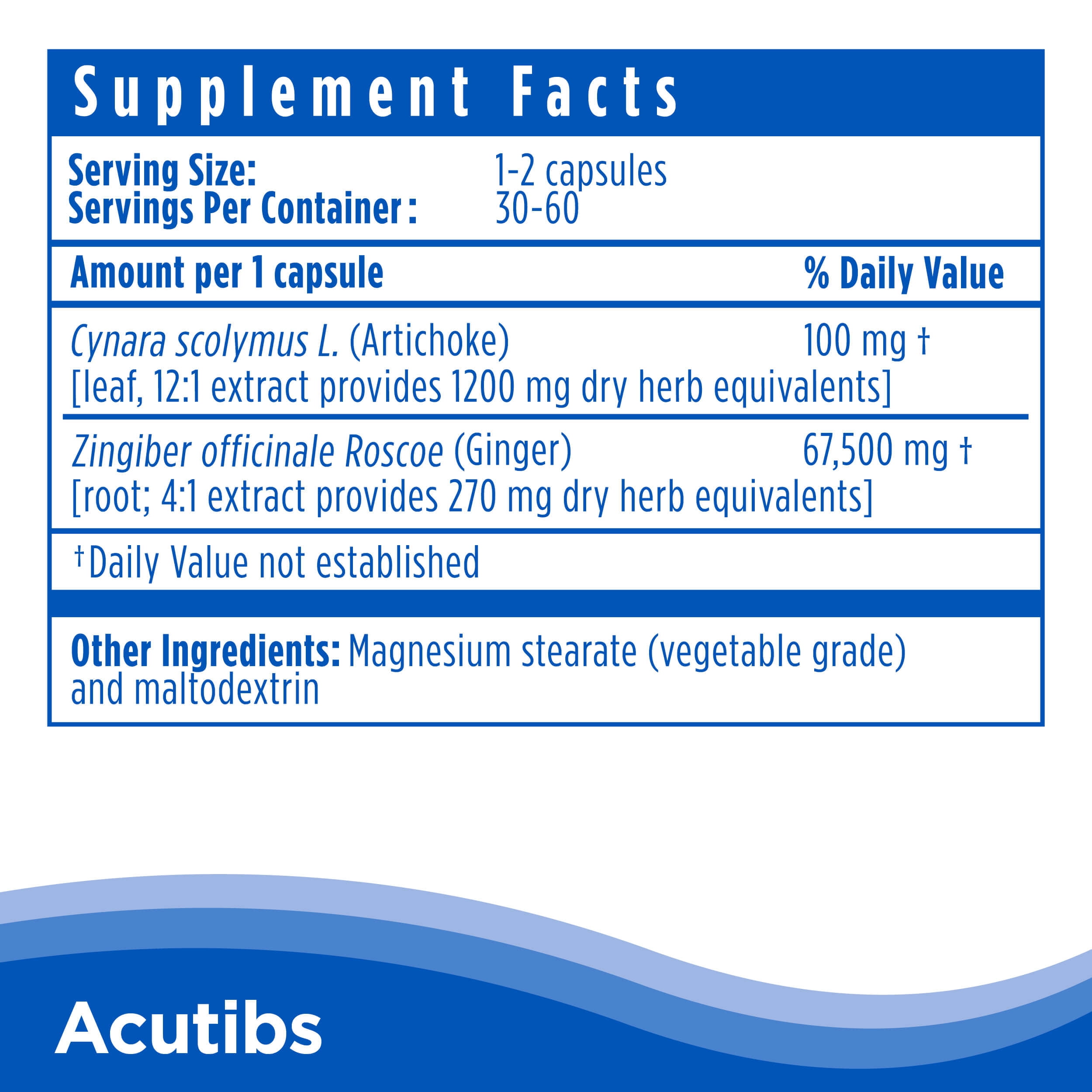 CalmCo Acutibs, Vegetarian Capsules, Artichoke & Ginger Extracts, May Relieve Gastric Discomfort*, Anti-Nausea, Combats Abdominal Pain and Bloating, Natural Digestive Relief, 60 Count