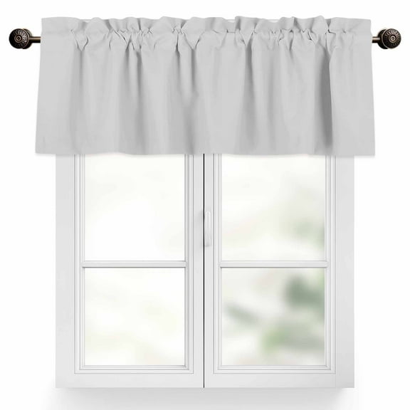 Solid Color Valances for Windows, 54 x 18in, Light Gray Rod Pocket Kitchen Valance Curtain Light Filtering Window Treatments for Living Room Bedroom, 1 Panel