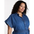 thumbnail image 3 of Terra & Sky Women's Plus Mini Denim Shirt Dress, Sizes 0X-5X, 3 of 4