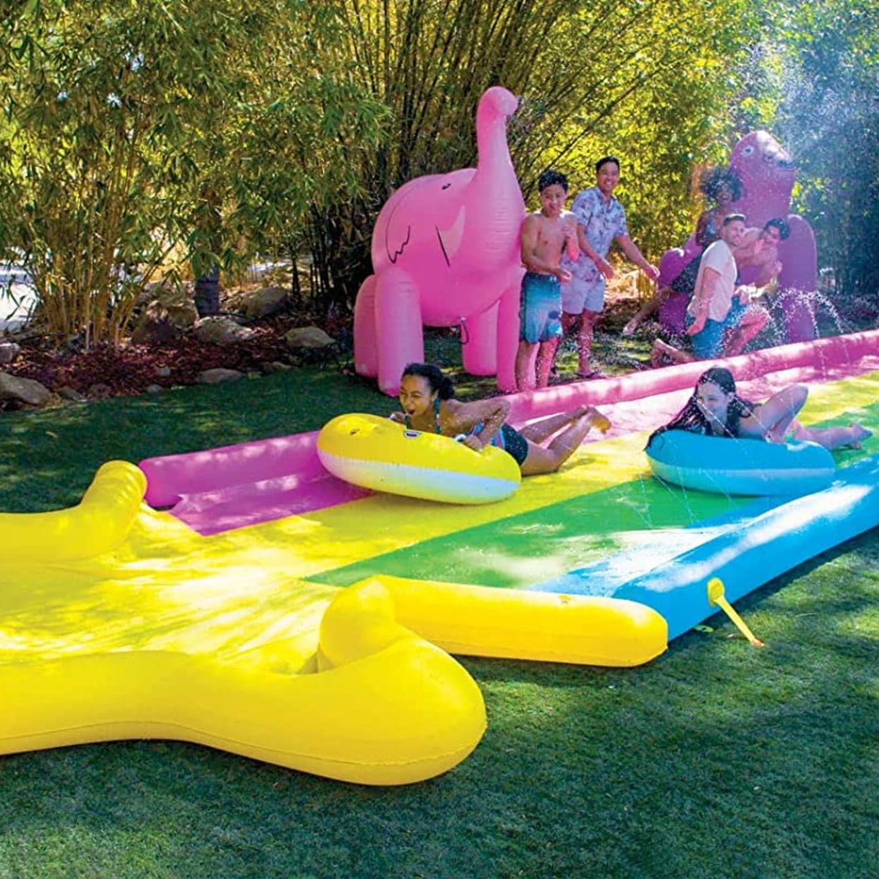 WOW Sports 40' x 8' Rainbow Star Super Slide with 2 Inflatable Sleds (21-2520-WOW)