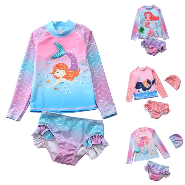SILVERCELL Toddler and Kid Girls Rash Guard Sets with Bikini Bottoms ...
