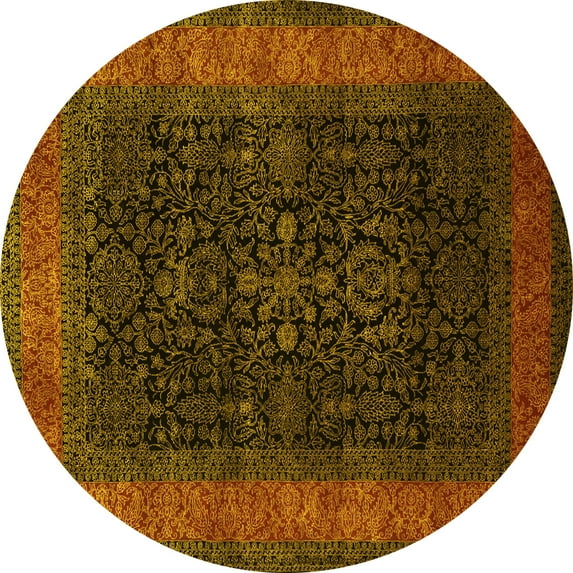 Ahgly Company Machine Washable Indoor Round Persian Yellow Traditional Area Rugs, 3' Round