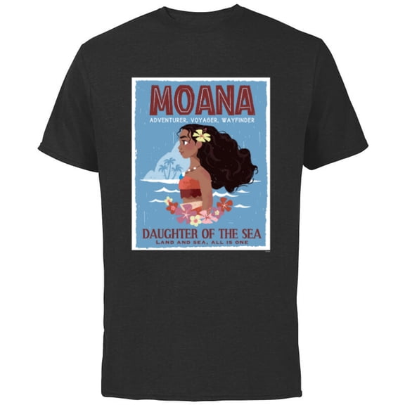 Disney Moana Adventurer Daughter of the Sea Retro Distressed - Short Sleeve Cotton T-Shirt for Adults - Customized-Black