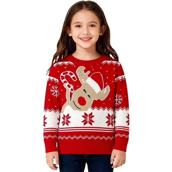 XIMIN Toddler Kids Ugly Christmas Sweater Girls Boys Funny Xmas Santa Print Holiday Sweaters Long Sleeve Crewneck Fall Winter Warm Knit Pullover Tops