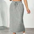 thumbnail image 5 of Womens Plus Size Petite Sport Knit Side-Slit Skirt Cotton Skirts Trendy Elastic Waist Drawstring Long Skirts with Slit, 5 of 7