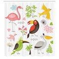 thumbnail image 3 of Birds Shower Curtain, Tropical Themed Exotic Birds Alluring Keel-Billed Toucan Pinky Flamingo and Pelican, Fabric Bathroom Set with Hooks, 69W X 70L Inches, Multicolor, by Ambesonne, 3 of 3
