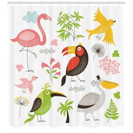 Birds Shower Curtain Tropical Themed Exotic Birds Alluring Keel