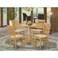 thumbnail image 5 of East West Furniture  5 Piece Dining Table Set- a Round Wooden Table and 4 Chairs, Oak(Seat Type Options) Brown with wood seat DLVA5-OAK-W, 5 of 5