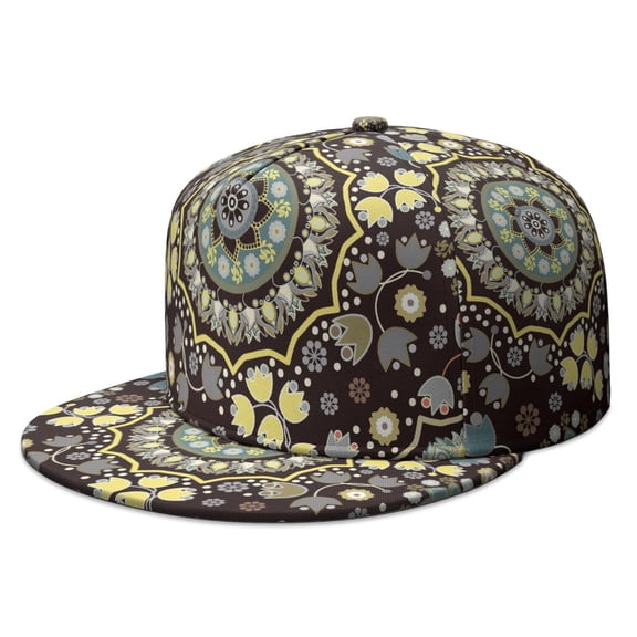Colorful Floral Flat Bill Cap - Retro Abstract Paisley Snapback Hat for Men and Women, Adjustable Urban Style