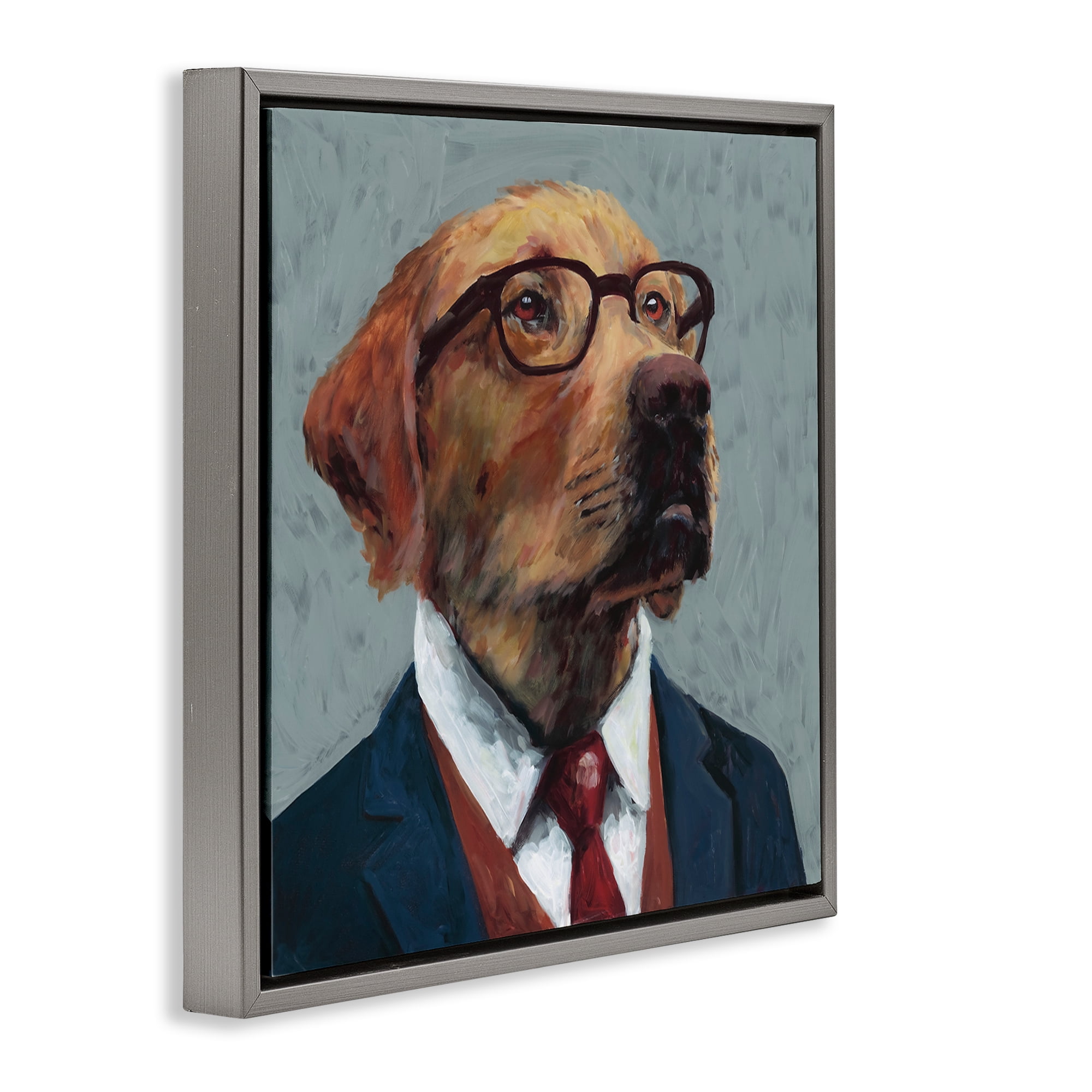 Stupell Industries Bark Kent Portrait Gray Framed Floater Canvas Wall Art, design by Studio Bautista
