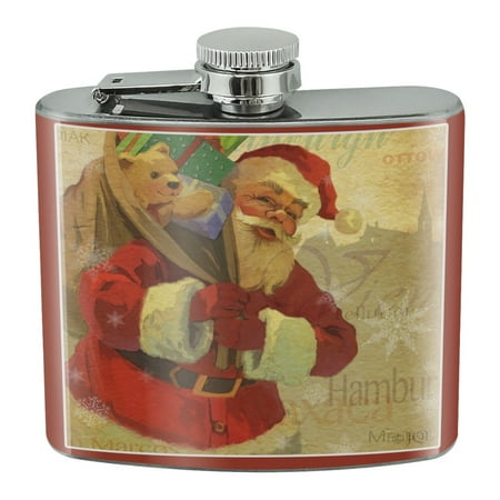 

Christmas Holiday Retro Antique Santa Route Stainless Steel 5oz Hip Drink Kidney Flask
