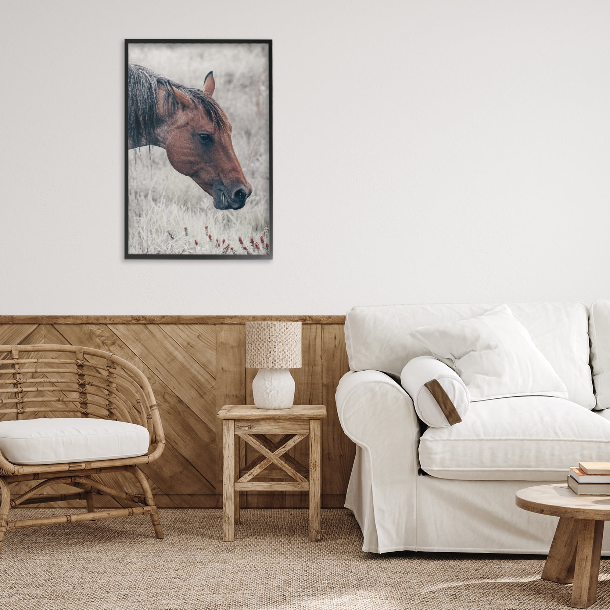 Stupell Industries Mother Horse Grazing in Meadow Black Framed Giclee Art, design by Nathan Larson
