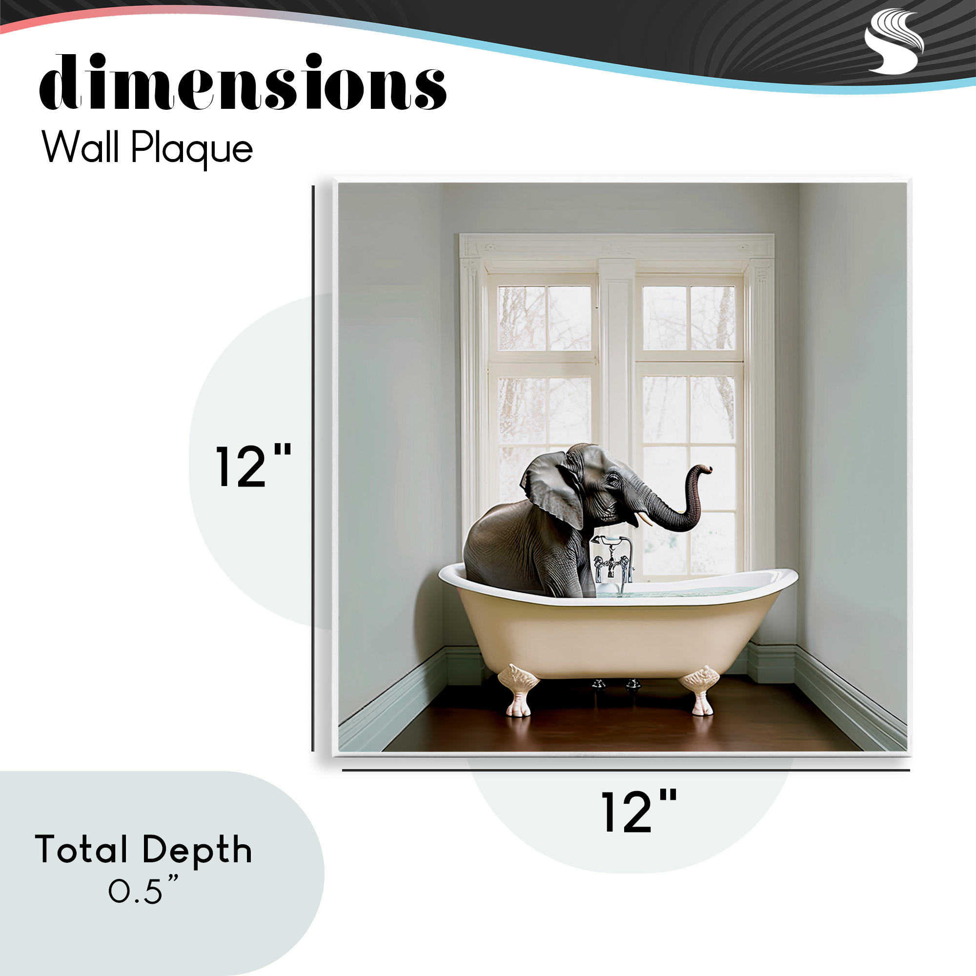 Minimal Elephant Bathtime Wall Plaque Art, design by Sasha