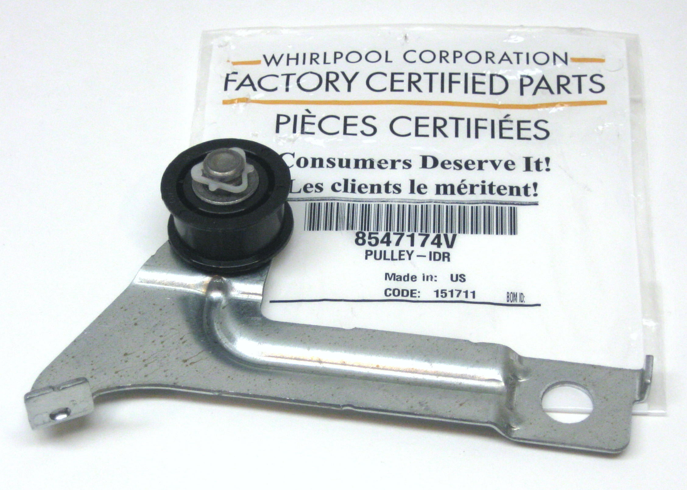 Details about   Dryer Idler Pulley Arm with Wheel 8547174V AP5983811 New Genuine OEM Whirlpool 