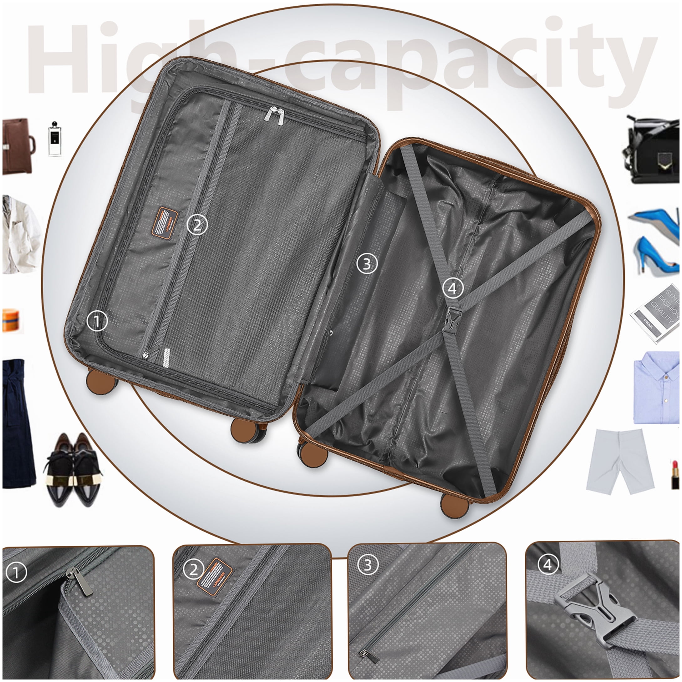 MANGIJOY Hardside Expandable Luggage Set 6PC Navy Blue, ABS Carry On &; Checked Suitcases with Spinner Wheels