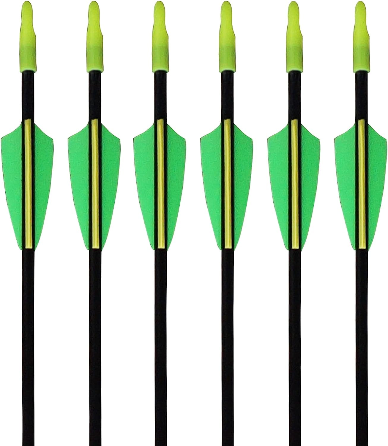 GPP 12PK 28 Fiberglass Archery Target Arrows - Practice Arrow or Youth Arrow for Recurve Bow,Green & Yellow Vanes
