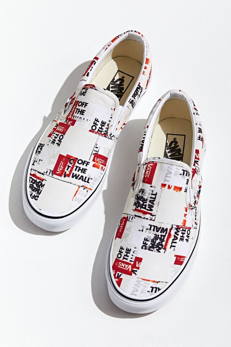 Vans Slip On Skate Shoes Packing Tape Blanc De Blanc Red