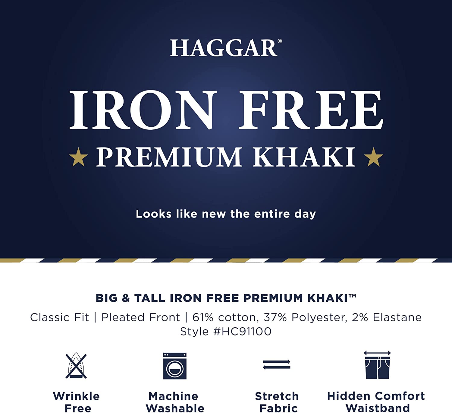Haggar Men's Iron Free Premium Khaki Classic Fit Pleat Front Pant - Regular and Big & Tall Sizes 44W x 30L Caviar - image 4 of 6