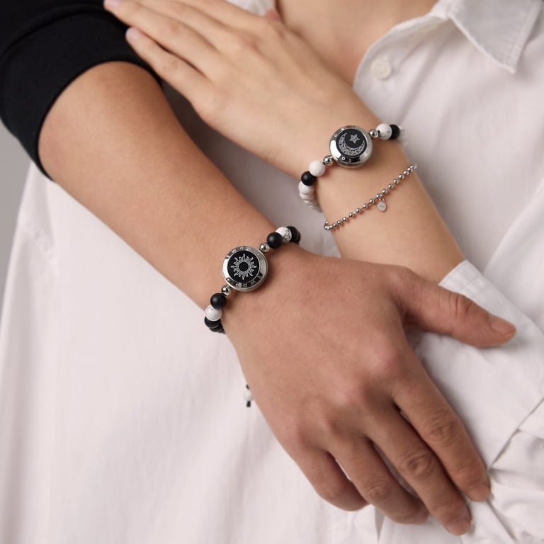 TOTWOO Long Distance Touch Bracelet, Black Agate & White Howlite