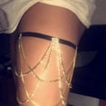 thumbnail image 2 of Bohemian Rhinestone Multi Layers Leg Thigh Chain Shiny Tennis Chain Summer Beach Bikini Body Chain Crystal Sexy Body Jewelry for Women and Girls(Gold), 2 of 10