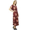thumbnail image 6 of Bimba Women's Long Getting Ready Maroon Gown Drawstring Floral Kaftan Kimono - 22, 6 of 8