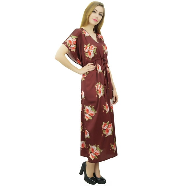 Bimba Robe Longue de Préparation pour Femmes Bordeaux avec Cordon de Serrage Kaftan Floral Kimono - 14