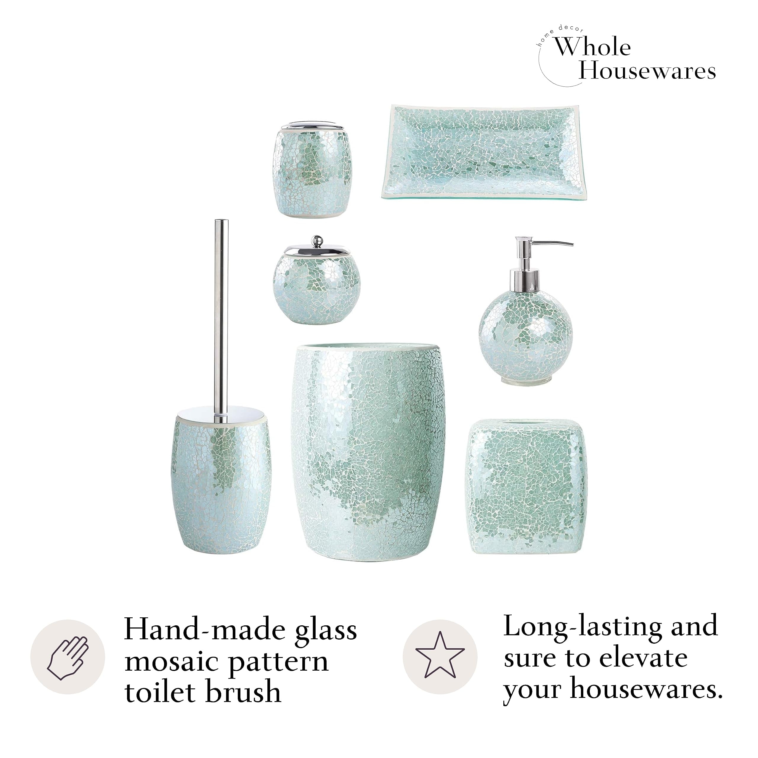 WHOLE HOUSEWARES Modern Toilet Brush Set, Turquoise (1 Glass Mosaic Bathroom Accessory)
