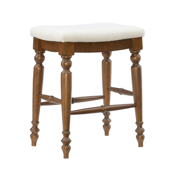 Linon Marino Backless Wood Counter Stool, 25" Seat Height, Walnut Finish with Ivory Fabric