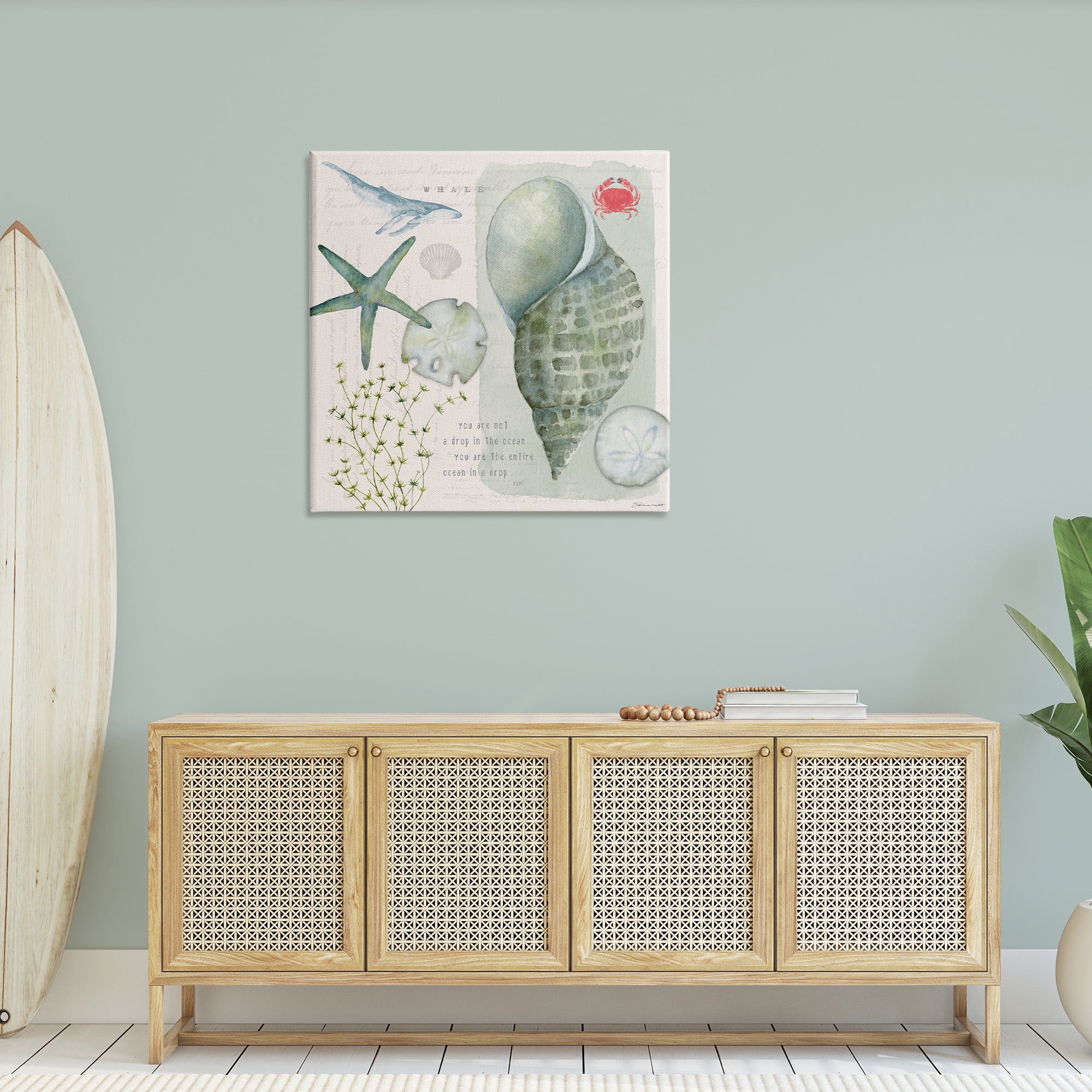 Stupell Industries Sea Shell Inspirational Collage Inspirational Painting Gallery Wrapped Canvas Art Print Wall Art, 36 x 36