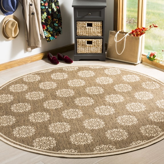 SAFAVIEH Linden Cheshunt Floral Area Rug, Beige/Cream, 6'7" x 6'7" Round