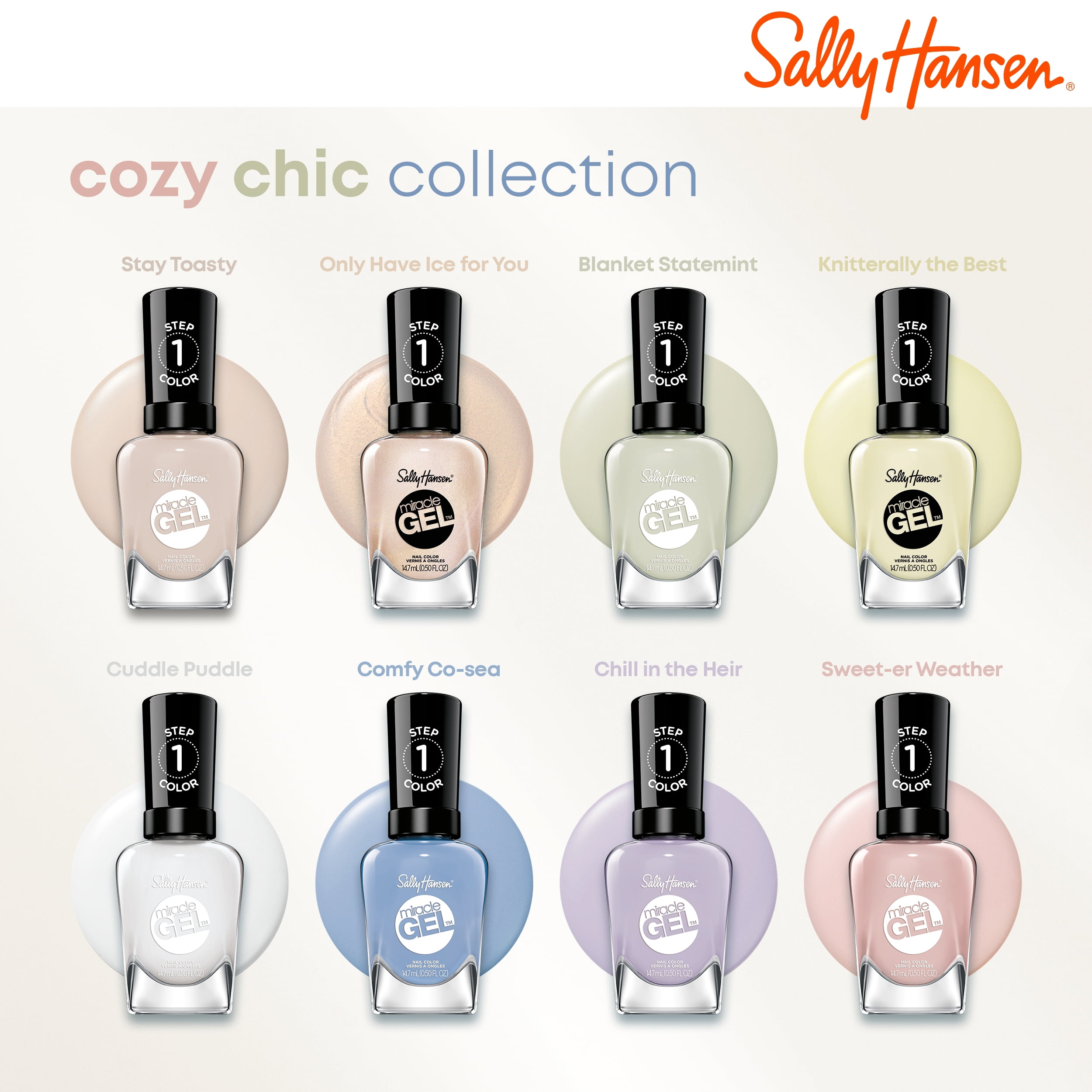 Sally Hansen Miracle Gel Cozy Chic Collection, Nail Polish, Cuddle Puddle, 0.5 fl oz, No UV Lamp Needed, Vegan