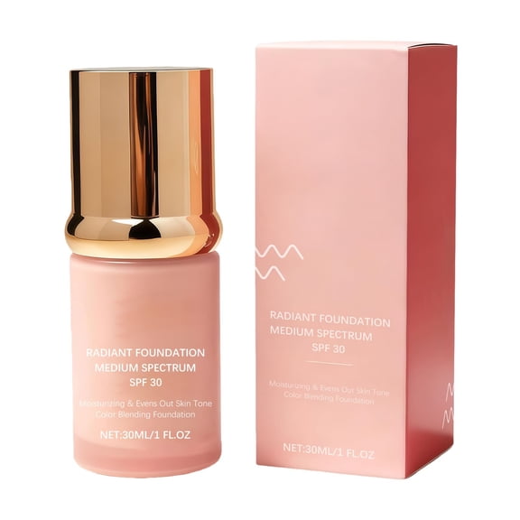 Radiant Foundation Medium Spectrum SPF 30 Moisturzing & Evens Out Skin Tone Color Blending Foundation Protecting from Sun with SPF 30 for Gym Sports Dancing