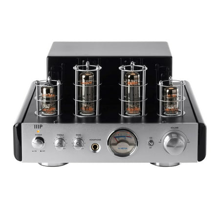 Monoprice 25 Watt Stereo Hybrid Tube Amplifier - Black/Silver With Bluetooth Connectivity & One Stereo Analog RCA