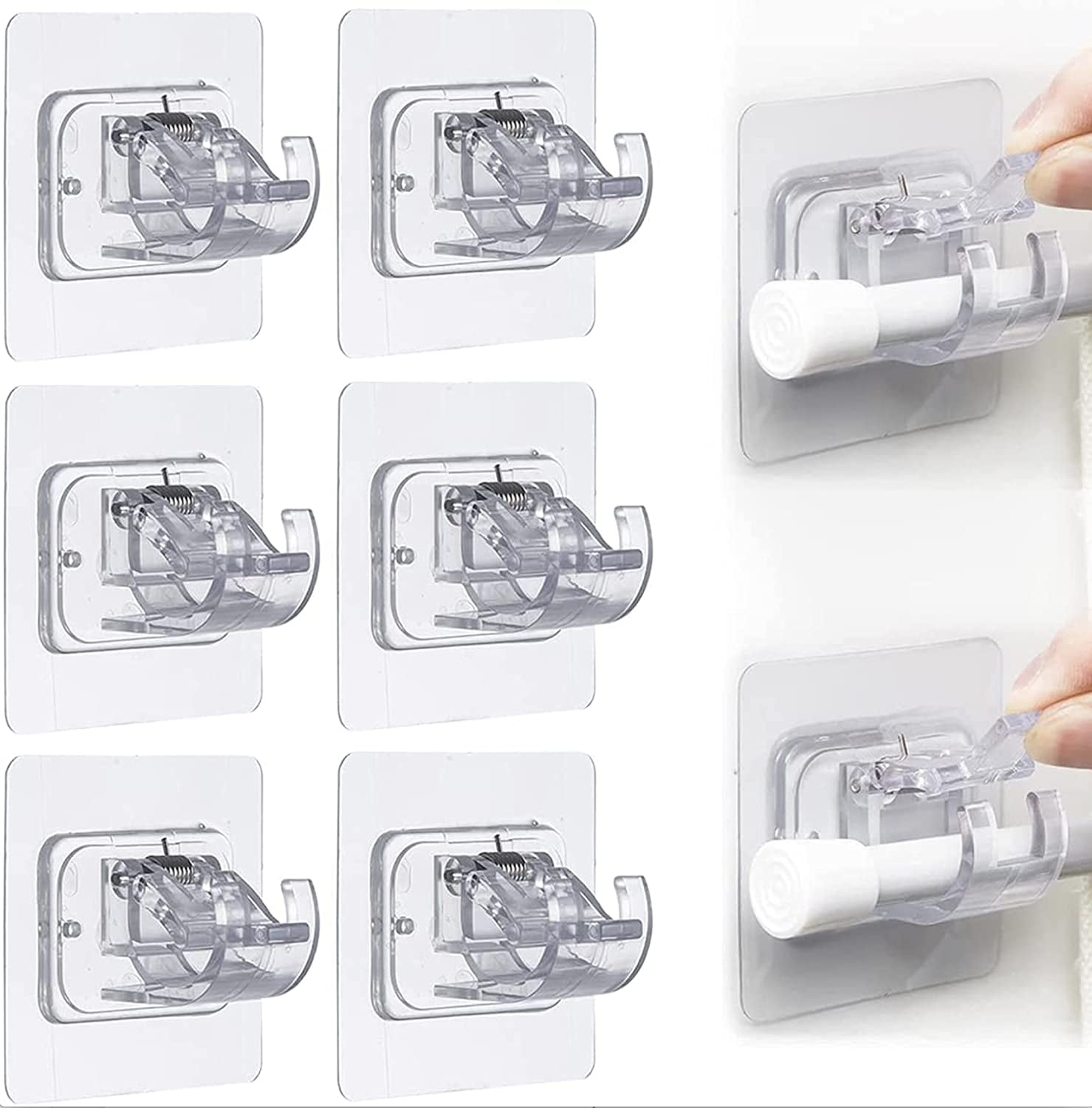Curtain Rod Bracket No Drilling,6 Pcs Curtain Rod Bracket, Self Adhesive Curtain Rod Holders No Drill Curtain Rod Brackets, Drapery Hook Fixing Wall Brackets for Home Hotel Use