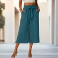 thumbnail image 5 of Capri Pants for Women Petite Wide Leg Summer Capris Pant Palazzo Loose Fit Casual Trousers with Pockets 2026 Trendy Dark Green S, 5 of 6
