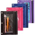 thumbnail image 1 of Binder Fabric Pencil Pouch 3-Ring Binder Pencil Case Bag with Zipper 4 Pack(Multicolor), 1 of 9