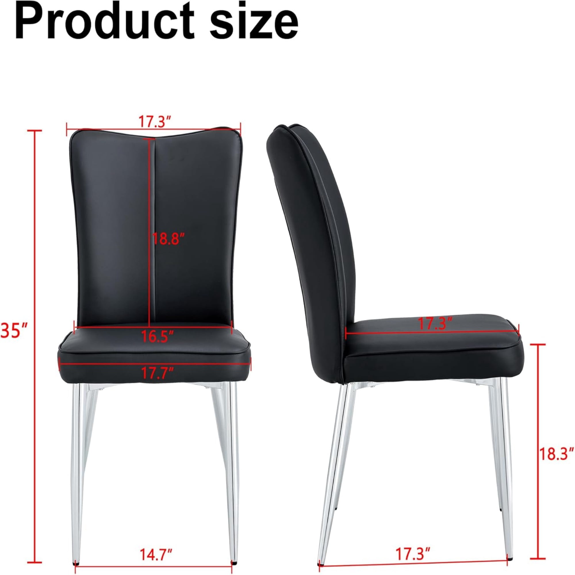 SUDICA Dining Chairs Set of 4, Black PU Leather Upholstered High Back Kitchen Chairs with Silver Metal Legs for Dining Room