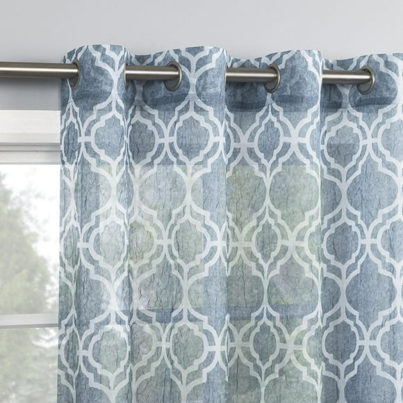 Mainstays Trellis Crushed Voile 2-Pack Sheer Grommet Curtain Panel Pair, 2 panels, sheer