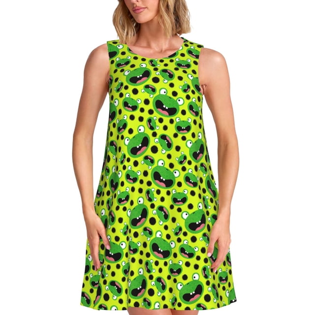 Disketp Frogs para Vestido sin Mangas para Mujeres, Vestidos de Verano para Mujeres, Casual y Holgado para la Playa