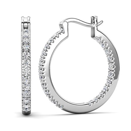 Cate & Chloe Margot 18k White Gold Plated 24mm Hoop Earrings with Simulated Diamonds Gift for Women