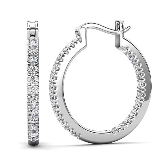 Cate & Chloe Margot 18k White Gold Plated 24mm Hoop Earrings with Simulated Diamonds Gift for Women
